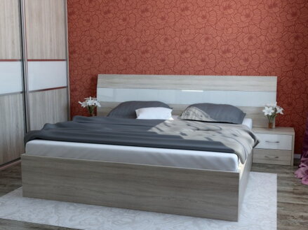 KLAUDIA posteľ 180x200cm, dub sonoma / biely lesk