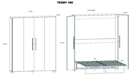 WALLBED TEDDY 160, craft zlatý