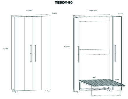 WALLBED TEDDY 90, dub burgund